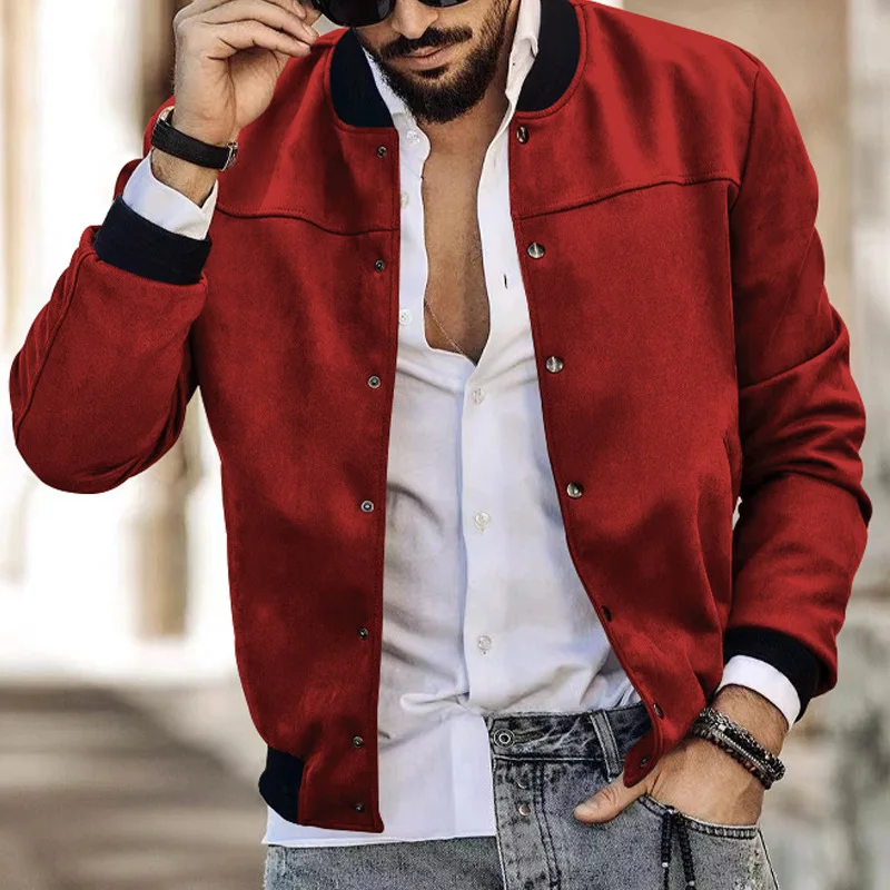 Men's Jacket Design Sense Suede Stand-up Collar Original Button Cardigan Men's Clothing Personalized Trendy Men's Coat