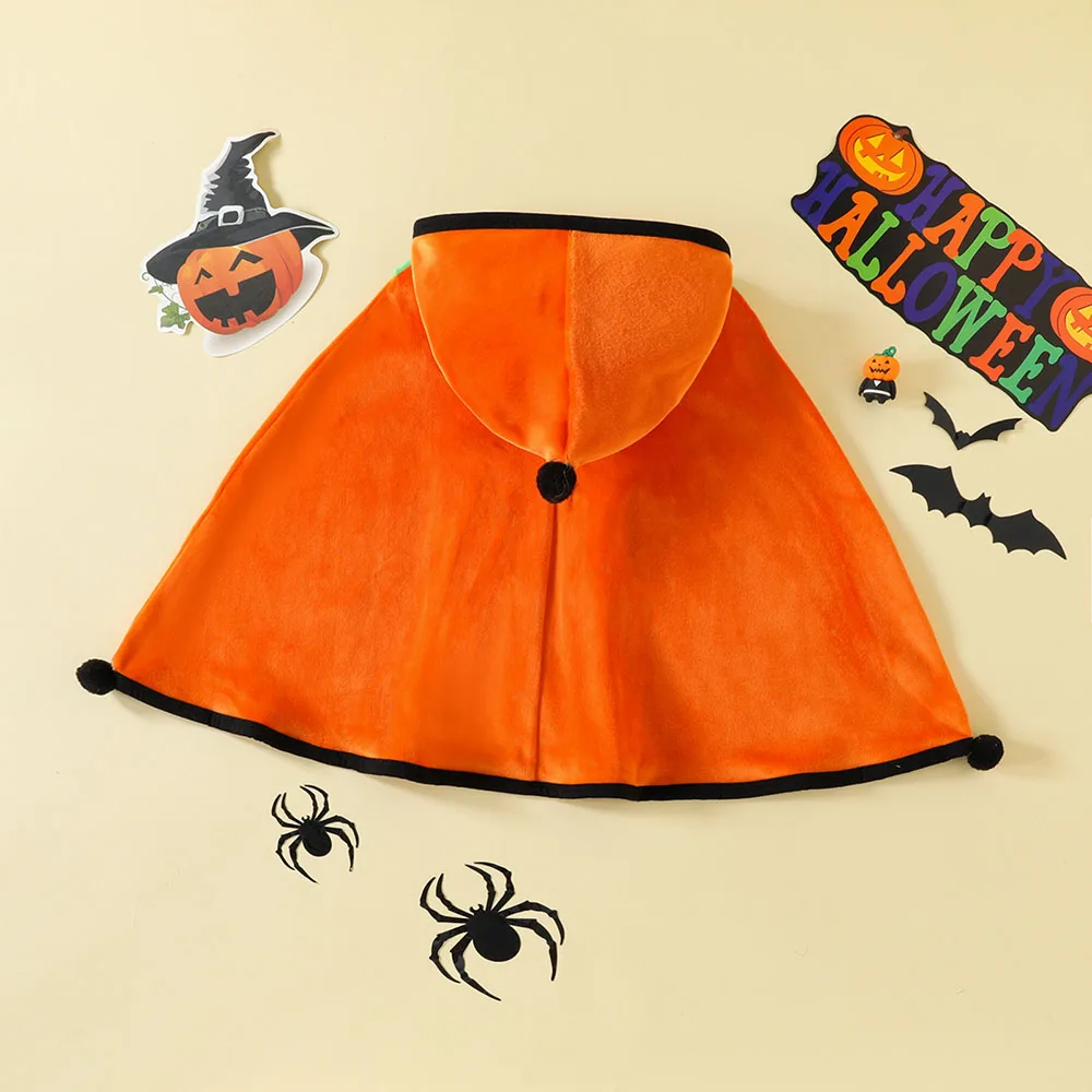 2024 Kids clothes Halloween Unisex Sleeveless Ghost Pumpkin print Hooded Cloak Cute Kids Cosplay outfit