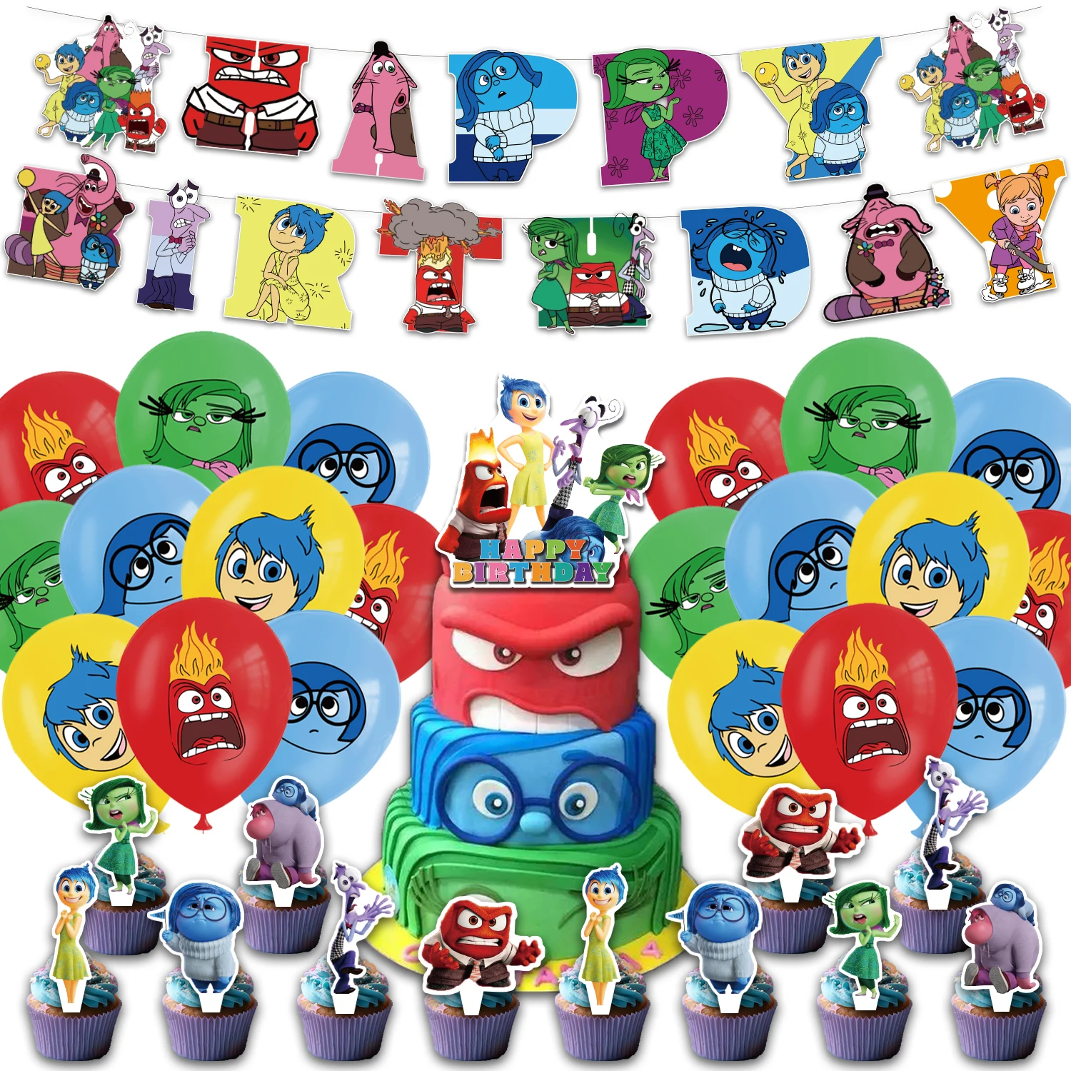 

Cartoon Inside Out Theme Birthday Party Decoration Balloon Banner Cake Topper Inside Out Theme Party Supplies For Baby Shower