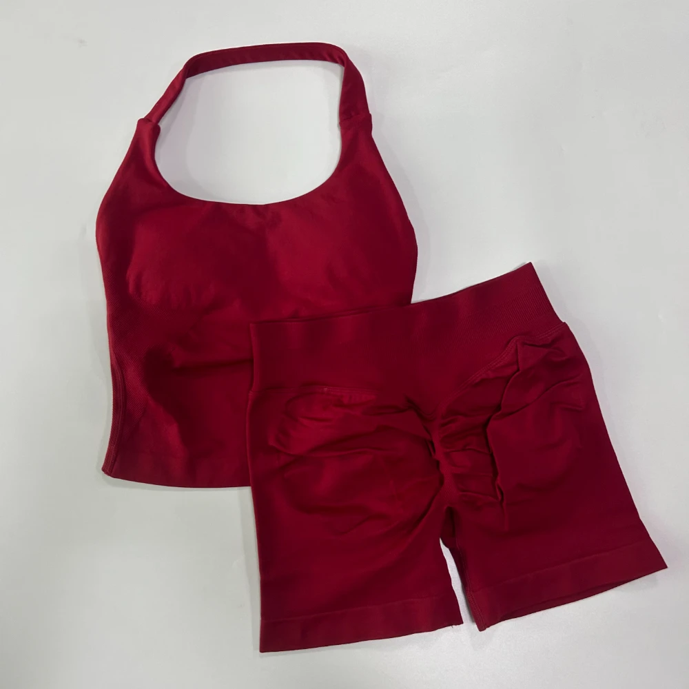 No Logo 2-delige sportset dames, rugloze tanktops, high waist scrunch naadloze shorts, gymset, sportkleding, workoutset, yoga