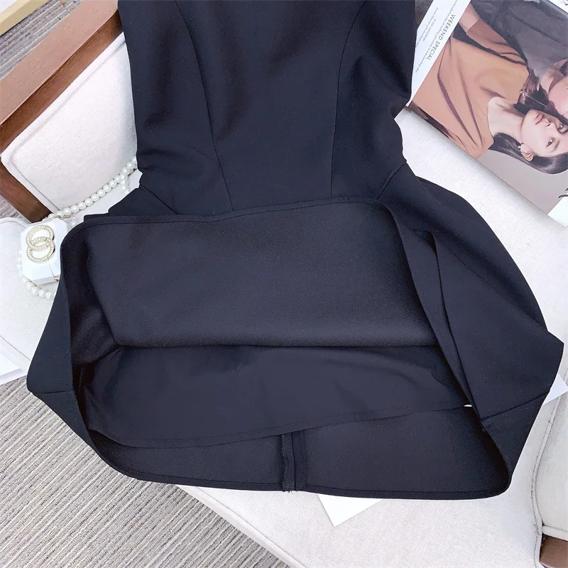 Alta qualidade corte irregular sem mangas vestidos primavera feminino o pescoço sem mangas uma linha vestido de verão cintura alta zíper mini vestido