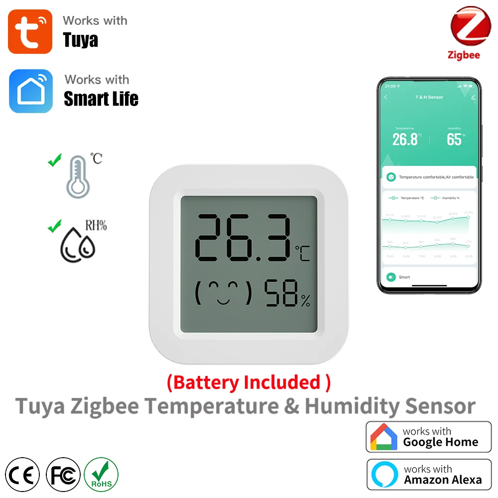 Tuya Zigbee Temperature Humidity Sensor Mini LCD Digital Display Fridge Thermometer Hygrometer Works with Google Home Alexa