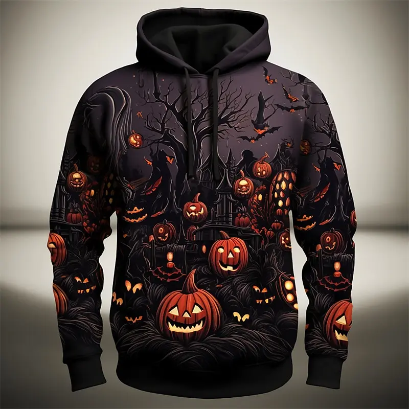 

Terror Pumpkin Ghost Graphic Halloween Men's Hoodie Classic Casual 3D Printing Pullover Long Sleeve Spring Autumn Sweatshirt