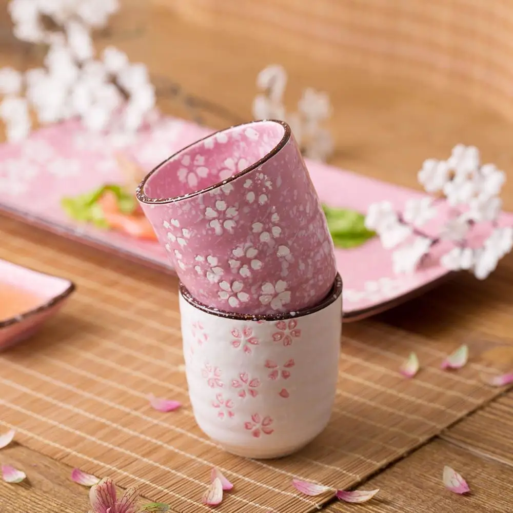 

Sakura Pattern Ceramic Cup Tea Coffee Mug Wine Tumblers Water s Juice Milk s Cafe Portable Drinkware Japanese Style