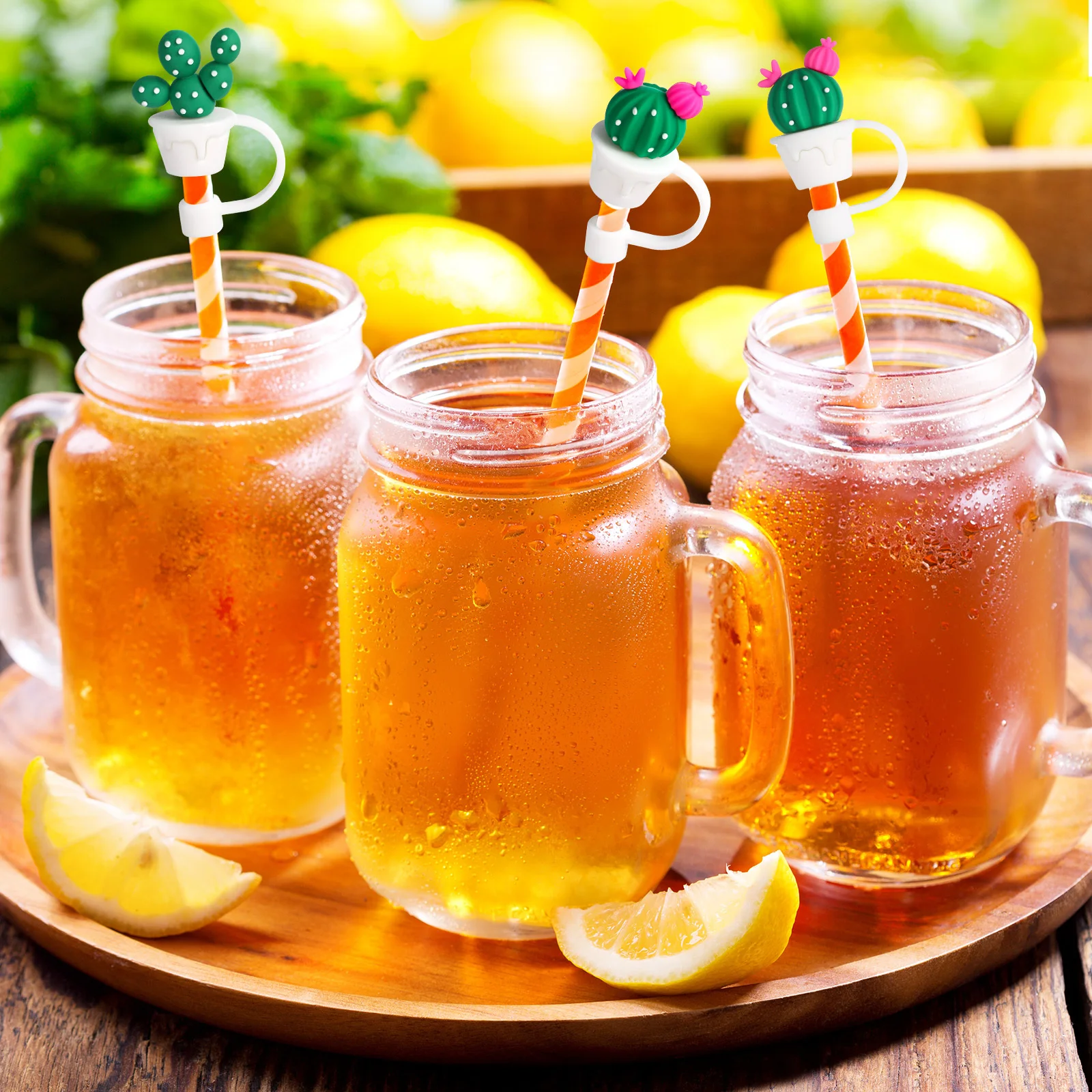 

4pcs Tips Cover Cactus Reusable Drinking Straw Capscartoon Straw Covers For Outdoor Party Baby Shower Graduation Kitchen Bar