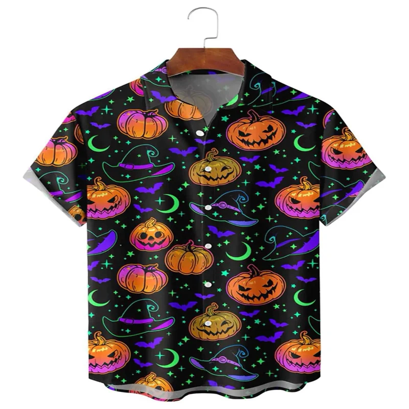 

Halloween Pumpkin and Cat Print Hawaiian Shirt 3D Printed Hawaiian Shirt for Men and Women Casual Shirt Unisex