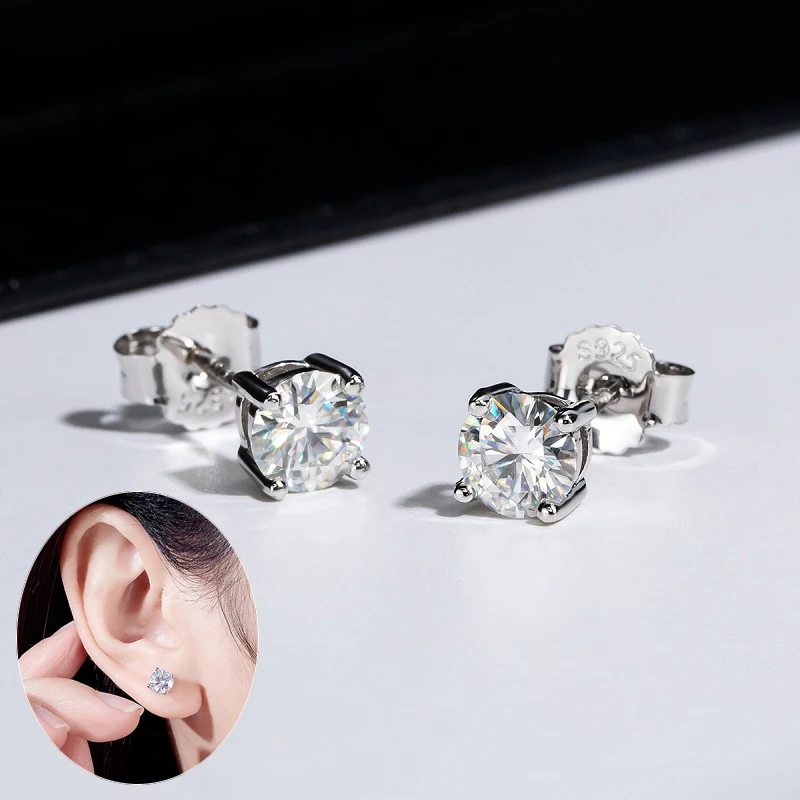 

Apaison 4 mm Real Moissanite Stud Earrings For Women Fine Jewelry 100% 925 Sterling Silver Ear Studs Girl Gift Wholesale