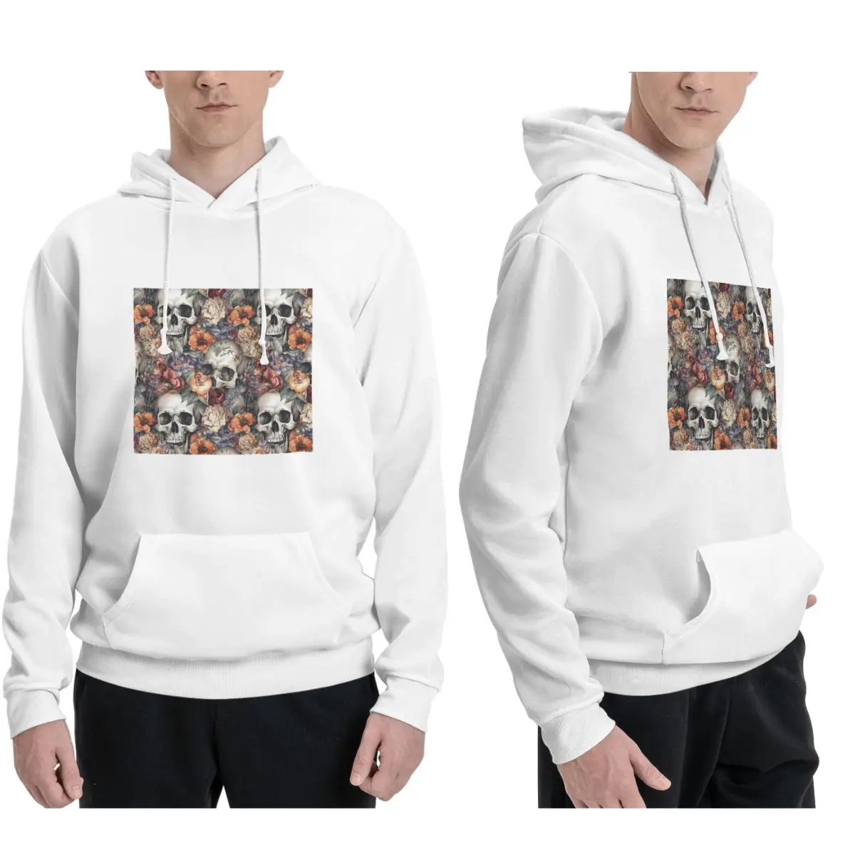 Vintage Floral Skull Roses Hoodies Men's Women Casual Pullover Sweatshirt Fashion Long Sleeve Streetwear Autumn Winter