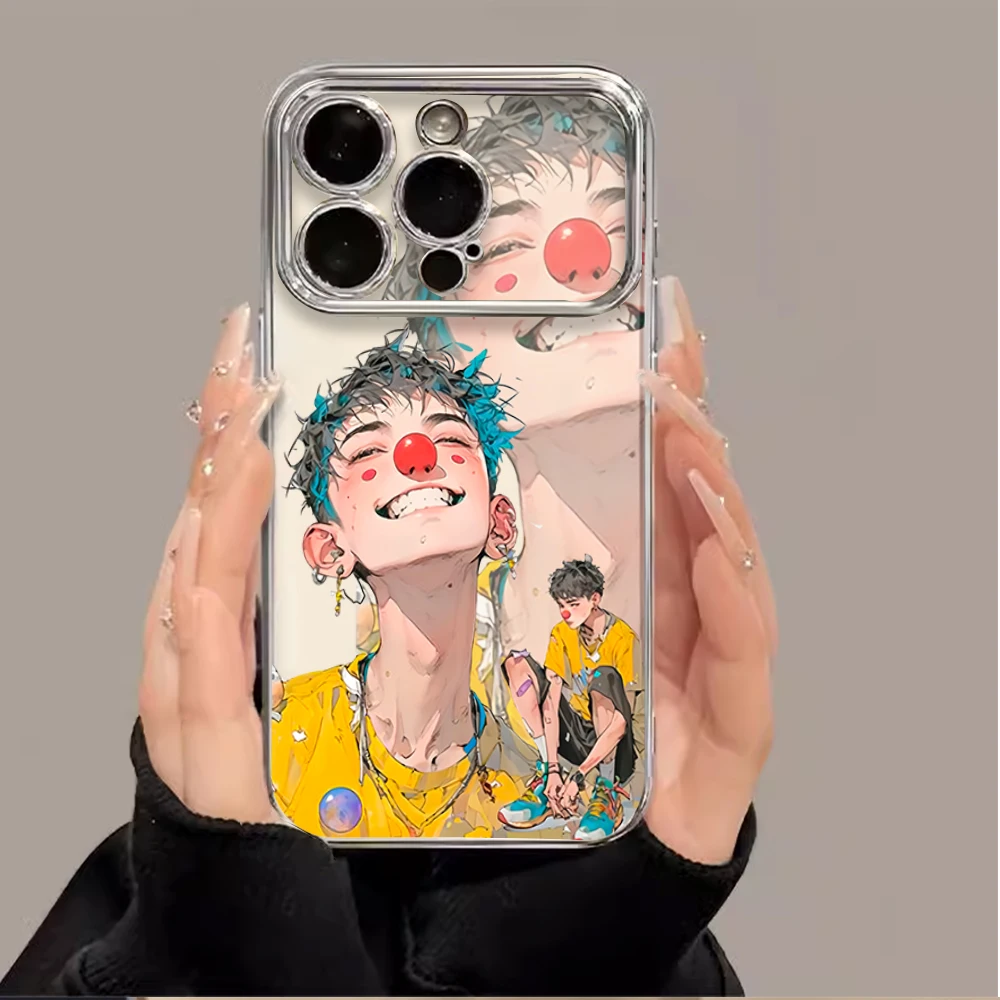 Funny Colorful Smiling Clown Boy Luxury Electroplated Large Window Cute Phone Case For iPhone 16 15 14 13 12 11 Pro Max