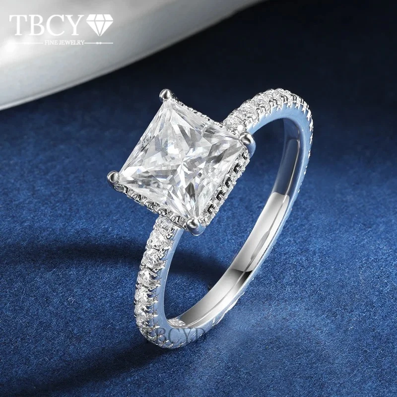 

TBCYD D цвет кольца с муассанитом огранки принцессы для женщин GRA сертифицированное серебро S925 обручальное кольцо сверкающие ювелирные изделия подарки