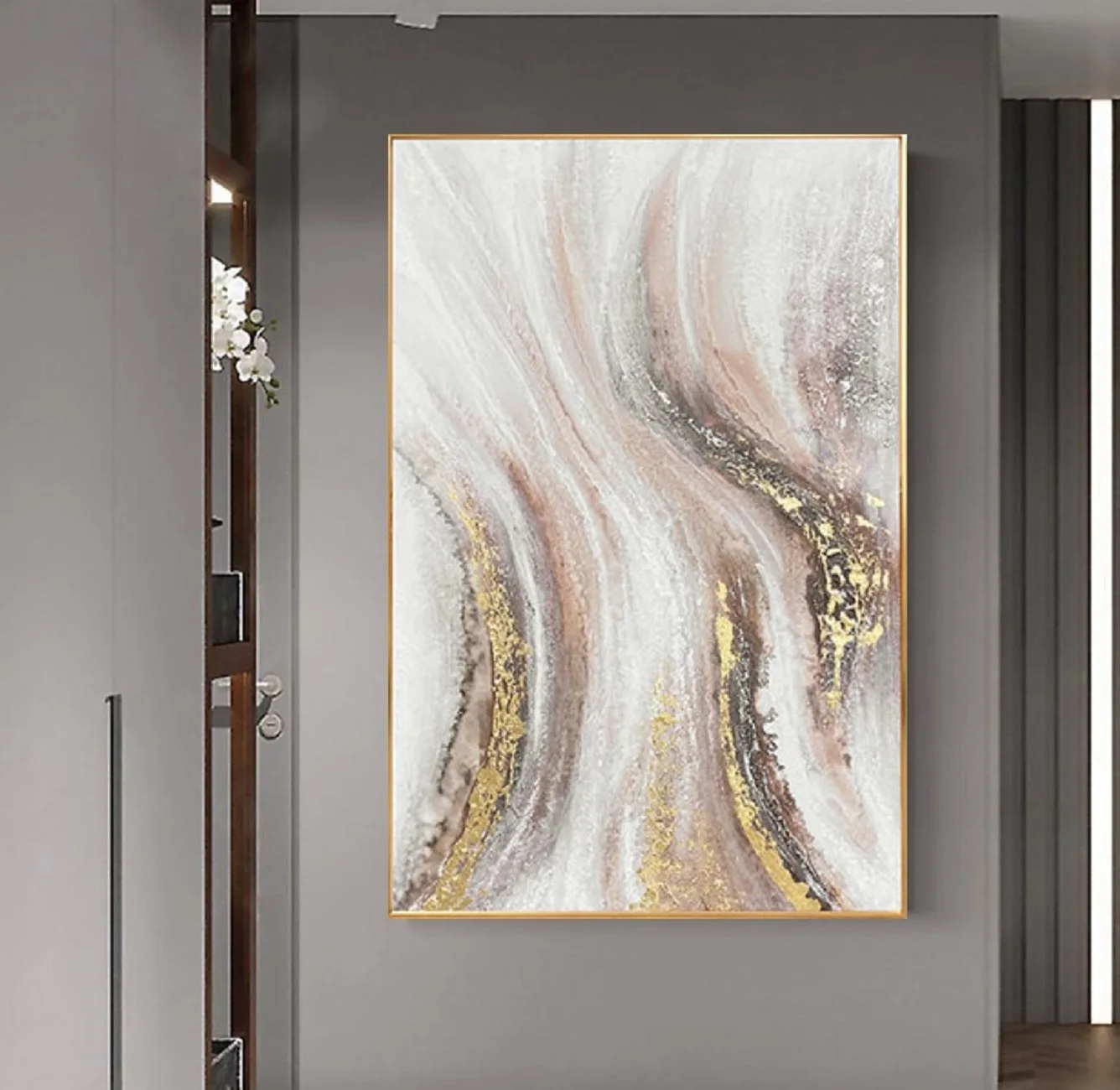 

Large Abstract Gold Foil Textured Acrylic Painting Original Modern Minimalist Canvas Wall Art Handmade for Living Room Decor