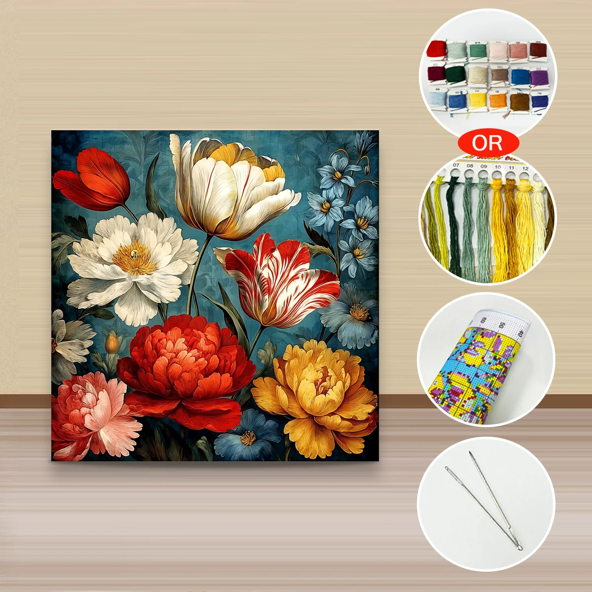 1 Stück 40x40 cm/15,74 Zoll, 11Ct/14Ct Kreuzstich-Set, DIY Valentinstagsgeschenk, Stickerei-Set für Festlichkeiten, Blumen – Detail 3