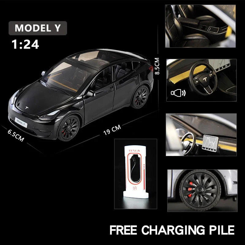 1:24 Tesla Model Y Model 3 Model S Metaallegering Diecast Speelgoedautomodel Geluid en licht Kinderspeelgoed Collectibles Verjaardagscadeaus