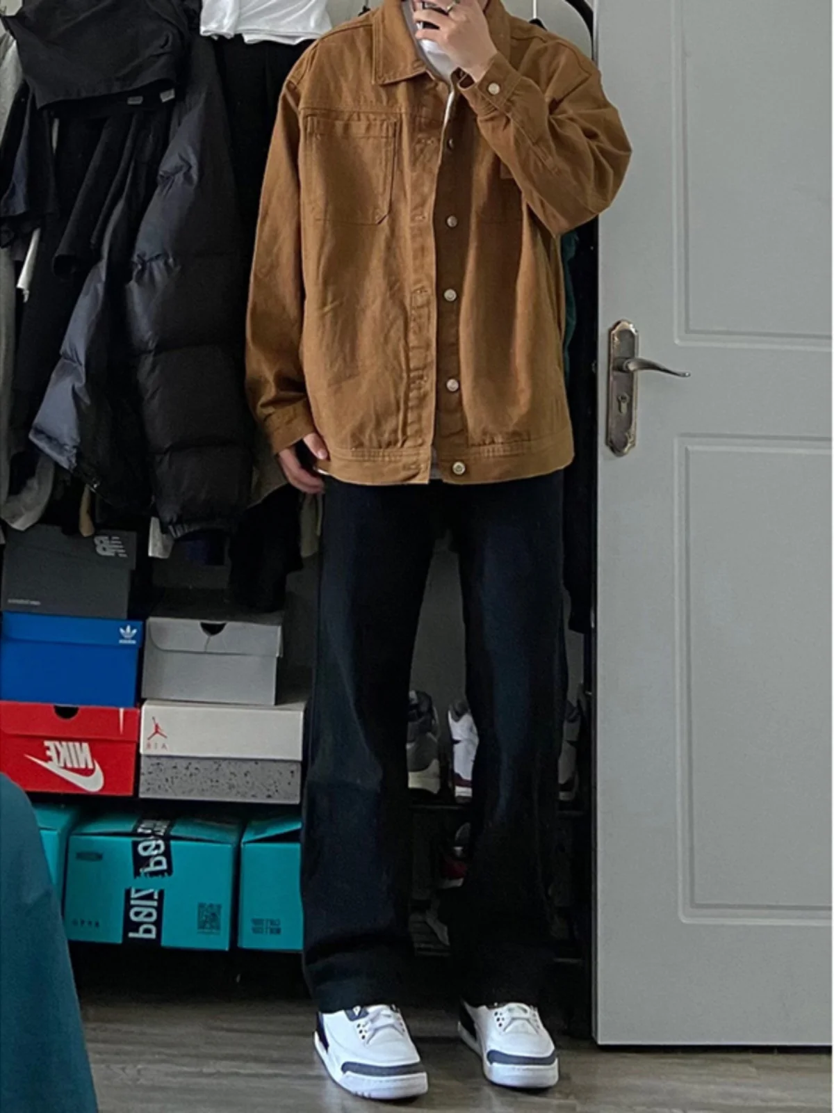 

Модные мужские прямые джинсы, длинные повседневные брюки, уличный стиль, эффект стройности, универсальная рабочая одежда, смесь хлопка и полиэстера