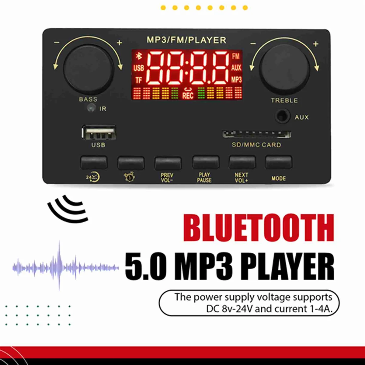 New Tech 2X40W Amplifier Bluetooth 5.0 MP3 Player WAV Decoder Board 12V Car FM Radio Module Support TF USB AUX Handsfree(A)
