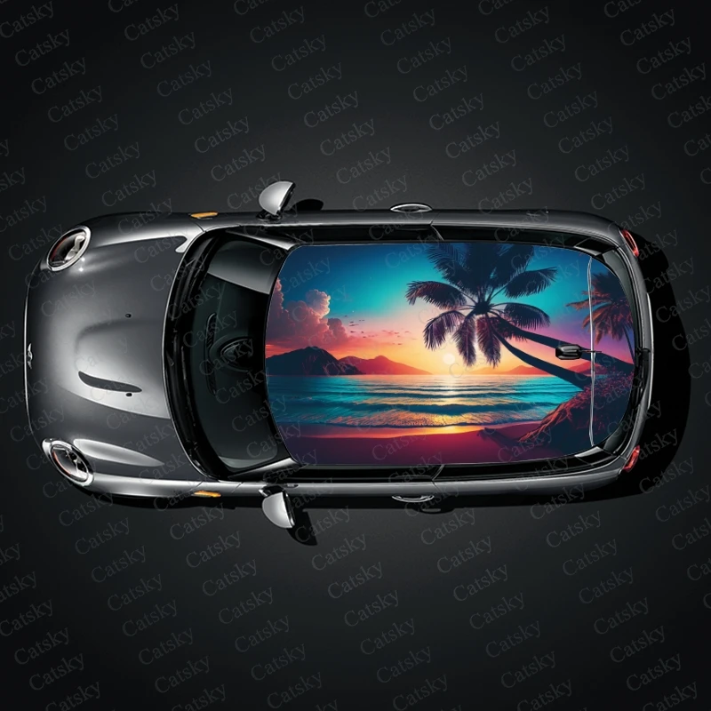 beach palm trees Car sticker decal roof sunroof decorative sticker vinyl film itache universal SUV car sticker decal view 3
