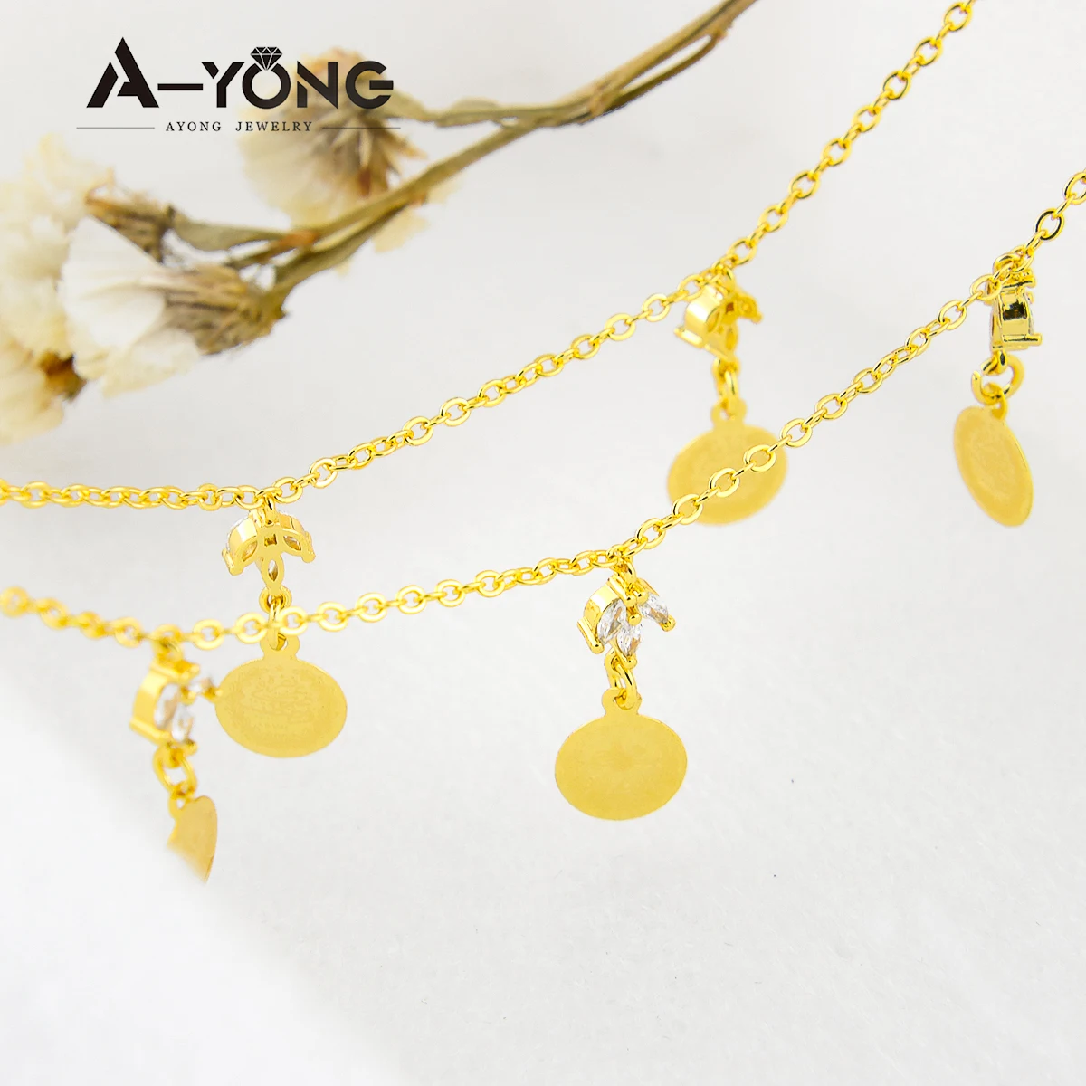 Türkische Münzen Halskette Set 21 Karat vergoldet Kupfer arabische elegante Zirkon Schmuck für Frauen Hochzeits feier Geschenke – Detail 10