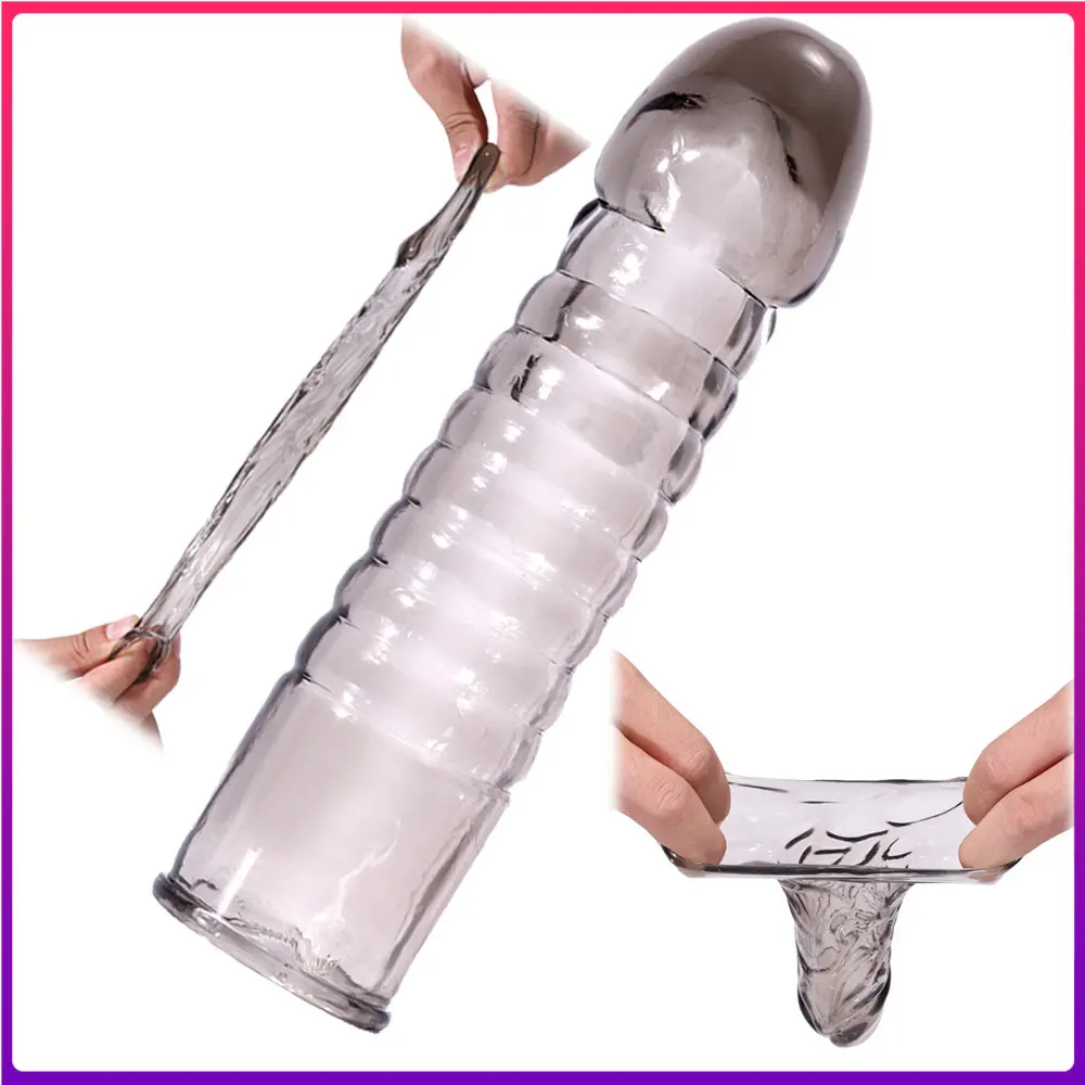 Preservativos reutilizables de cristal para hombre, alargador de pene, productos íntimos eróticos para adultos, Sex Shop