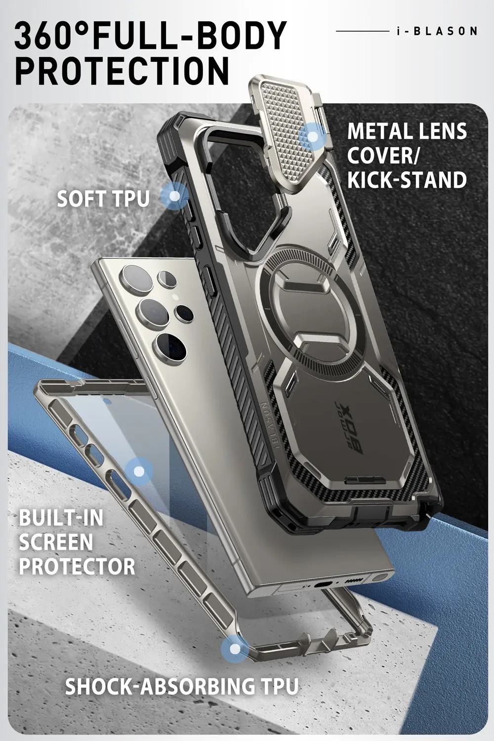For Samsung Galaxy S24 Ultra Case (2024 Release) 6.8 inch I-BLASON Armorbox Full-Body Rugged Case with Built-in Screen Protector