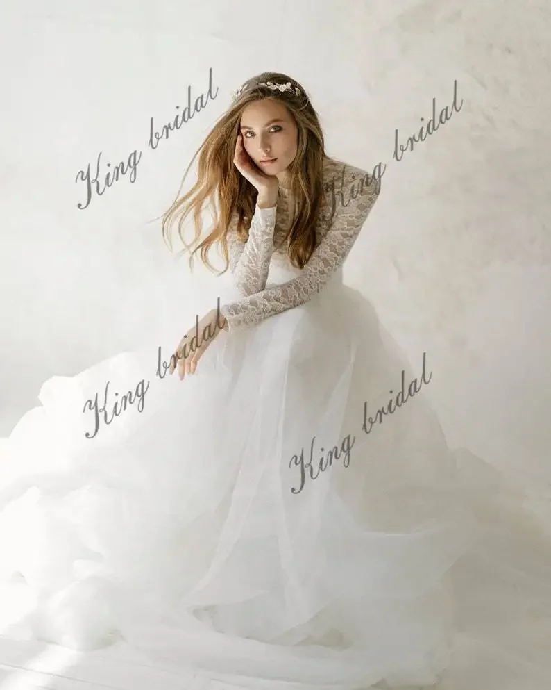 Custom Made 2026 Off White Tulle Wedding Dress Lace Wedding Gown Bohemian Bridal Separates Two Piece  Simple Wedding Dresses