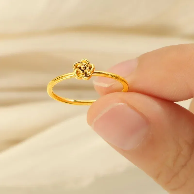 Women Simple Luster Rose Flower Ring New Fashion Couple Finger Ring Jewelry Gift For Lover