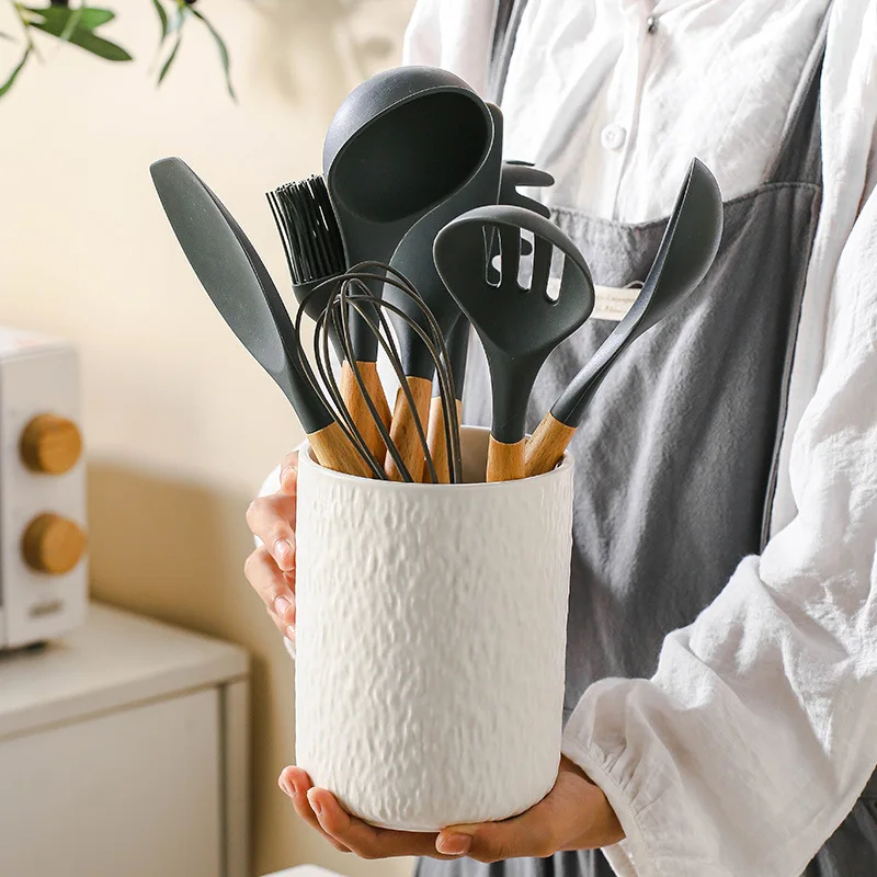 Creative Black/White Rock Pattern Ceramic Storage Rack Kitchen Pots Spatulas Spoons Cutlery Porcelain Storage Rack Kitchen Tools