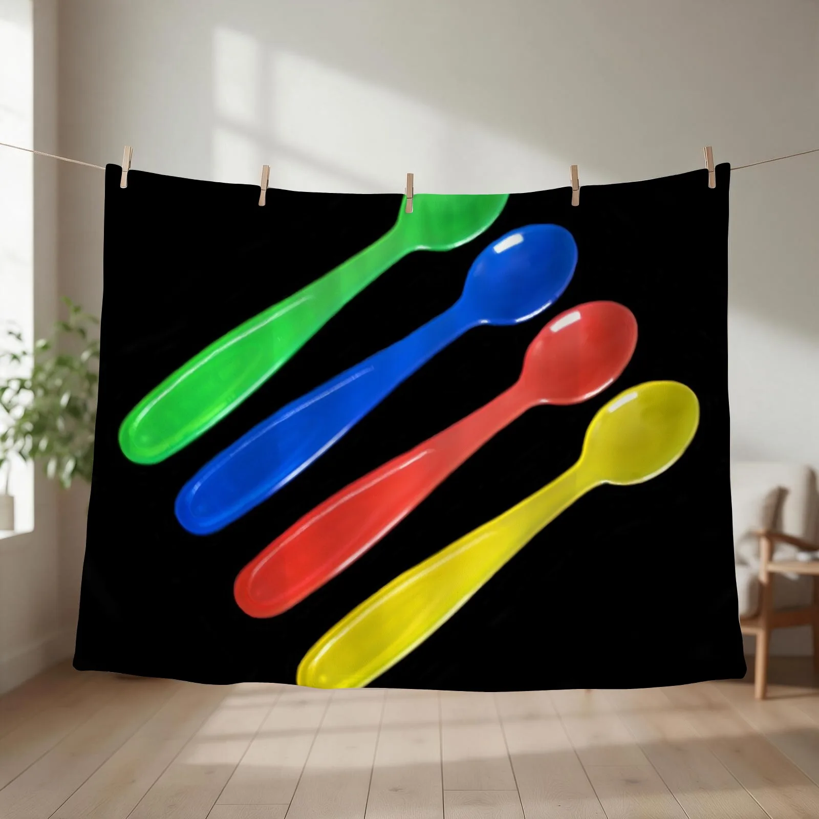Plastic Colored Spoons Throw Blanket couch cozy soft plush fuzzy picnic outdoor blanket