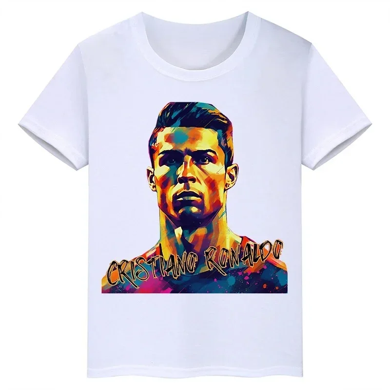 Summer Short Sleeve Ronaldo Printed Children's Clothing Teen Children's White Cotton T-shirt Casual Boys Girls Tops Sportswear