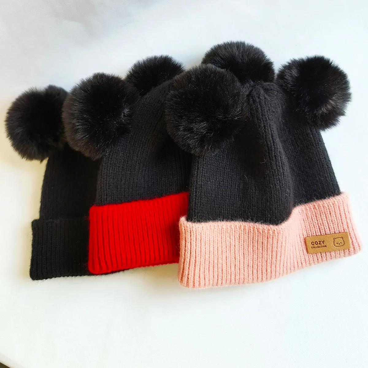 Cozy Winter Baby Hat Soft Cartoon Mouse Head Hat for Girls Boys Pom Pom Ball Hat for Kids Outdoor Warm Newborn Cap Infant Hats