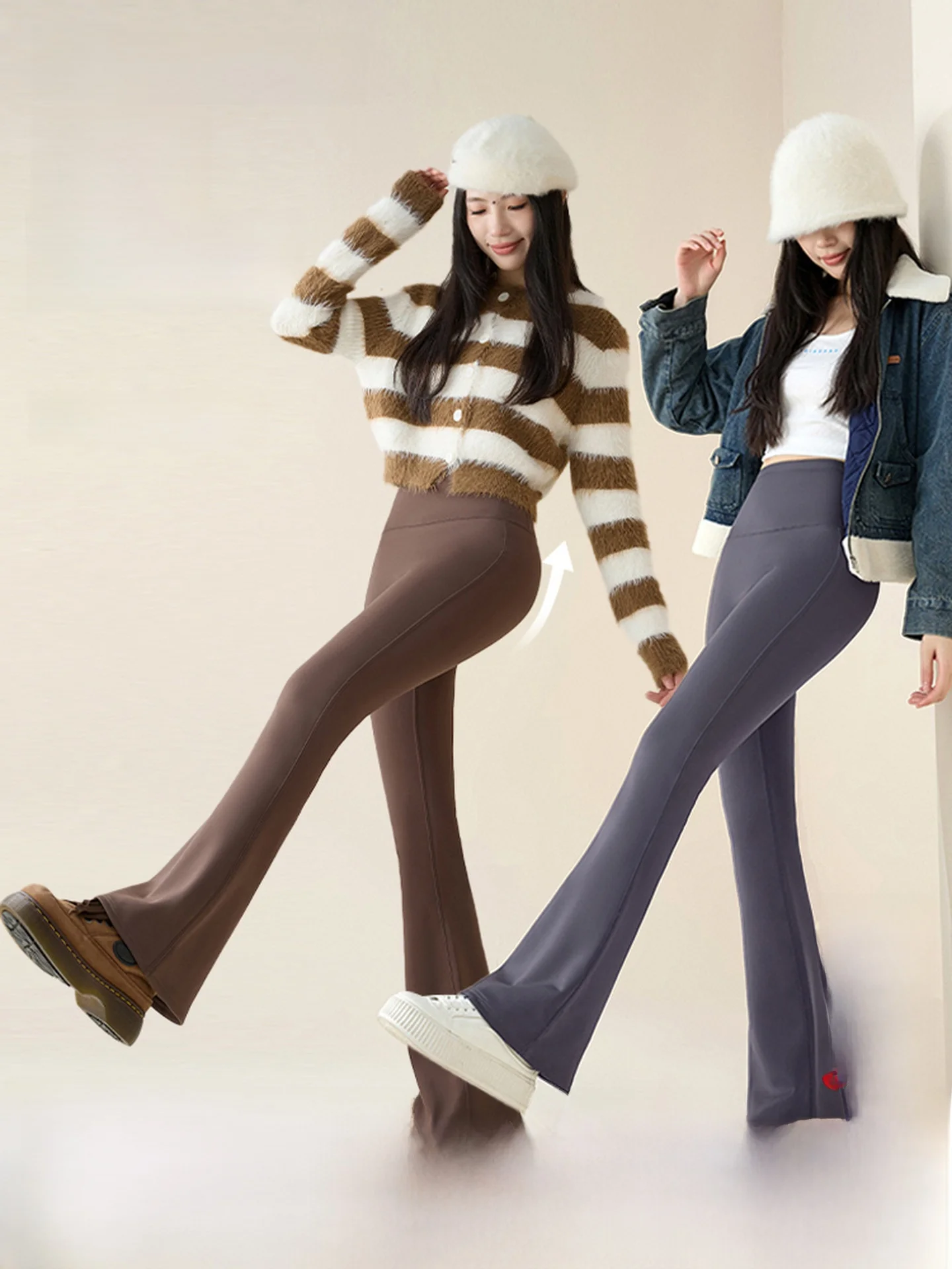 

Women's Yoga Pants Elastic Fce Lined Flared Thiened Belly Control Butt Lifting Winter Casual Faion Bot