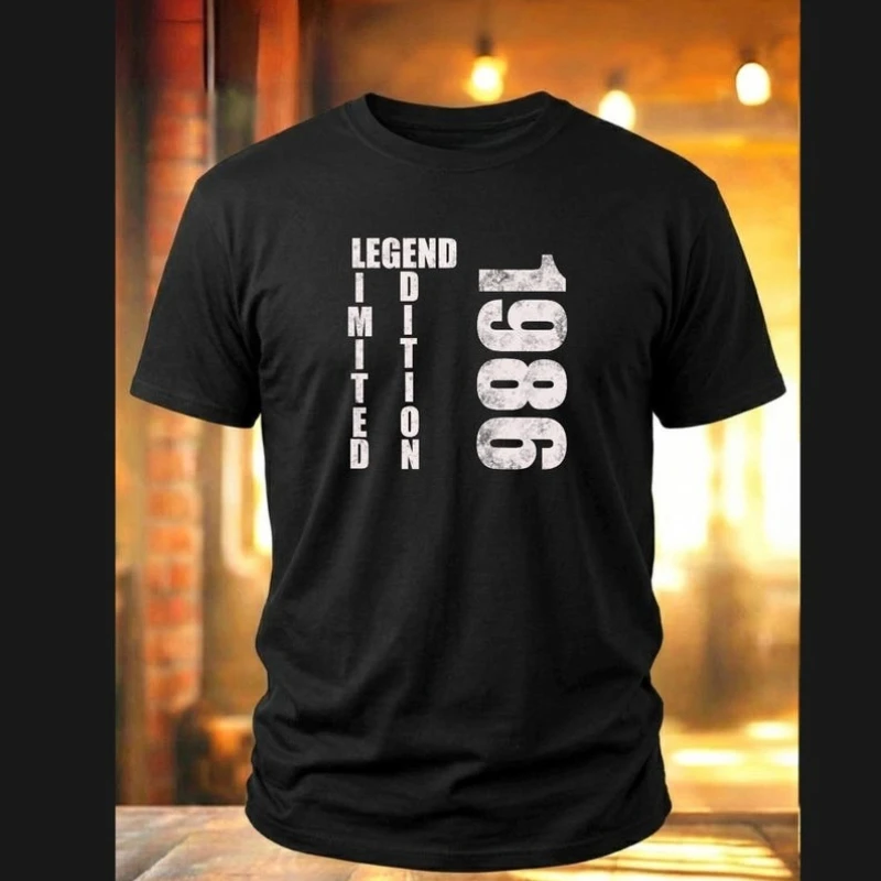 40th Birthday Unisex Printed T-Shirt Tops 1986 Legend Limited Edition for Milestone Celebration High Quality Cotton Short-sleev