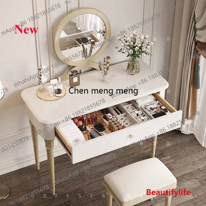 White Makeup Vanity Table Bedroom Cabinet Luxury Modern Dressing Table Mirror Wood Chair Mesa De Maquillaje Postmodern Furniture