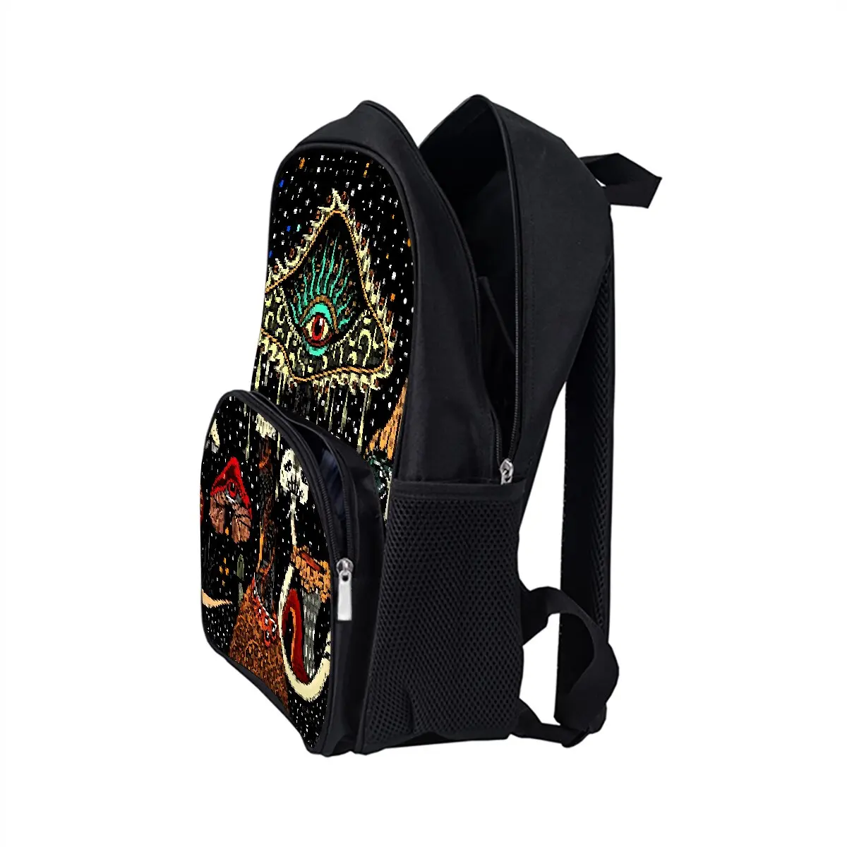 Bohemian Mushroom Print School Backpack for Boys/Girls Best Gift Waterproof 3D Cartoon Round Front Pocket Bag for Children