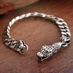 Factory Price S925 Sterling Silver Handmade Cuban Trend Style Personality Pure S925 Silver Solid Snake Head Bracelet Jewelry