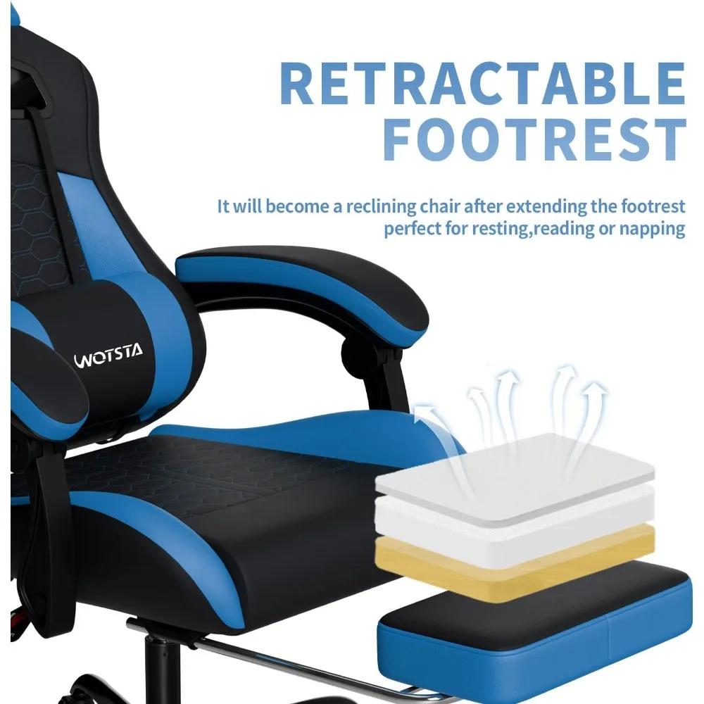 Cadeira ergonômica para jogos em couro PVC com apoio para os pés, apoio lombar e encosto de cabeça para videogame confortável e uso em escritório