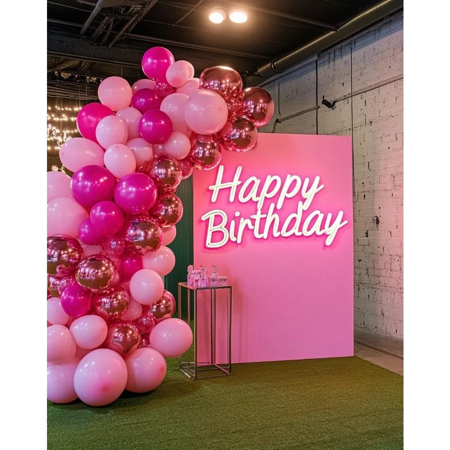 مجموعة 55 قطعة من بالونات اللاتكس الوردية المعدنية باللون الوردي الساخن 12 بوصة للفتيات والنساء لحفلات أعياد الميلاد وحفلات الزفاف Sh