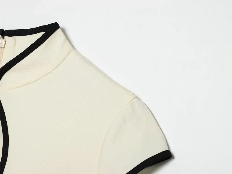 MUJER Ausgeschnittene kurze Kleider für Damen, Sommer-Minikleid im Kontrast-Stil, Partykleider im chinesischen Stil, ärmellose Kleider für Damen – Detail 7