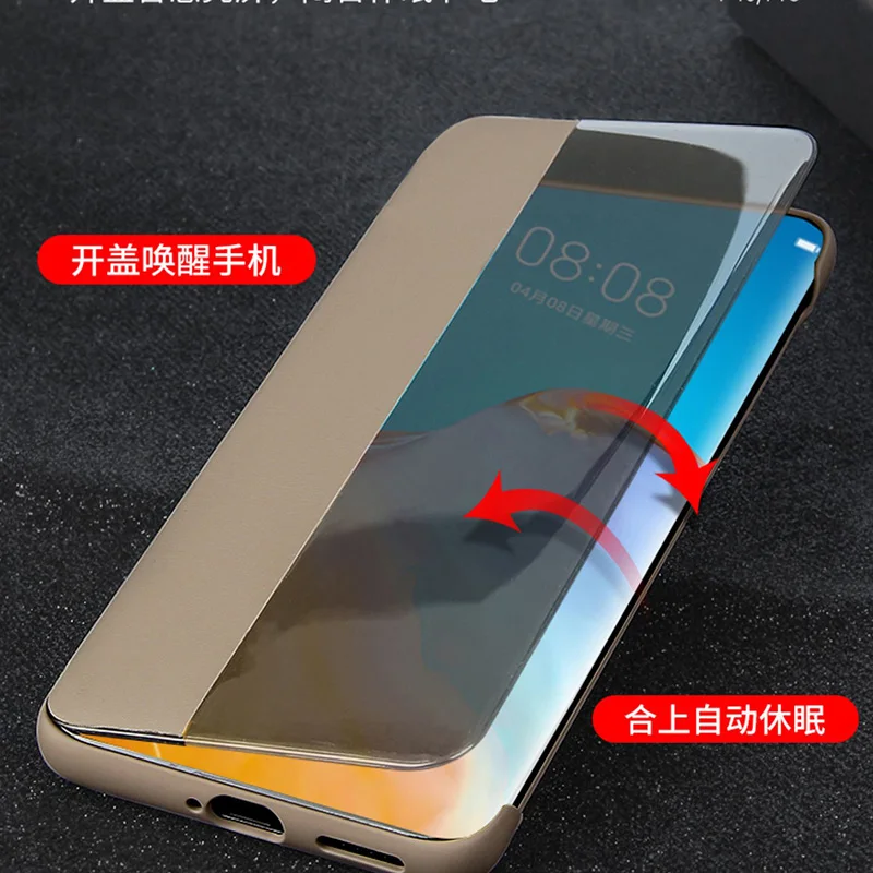 Original Huawei P40 Pro / P40 Luxury Mirror Smart View Flip-Free Answering Leather Cover For p40pro p 40 Wake Sleep Up Fundas