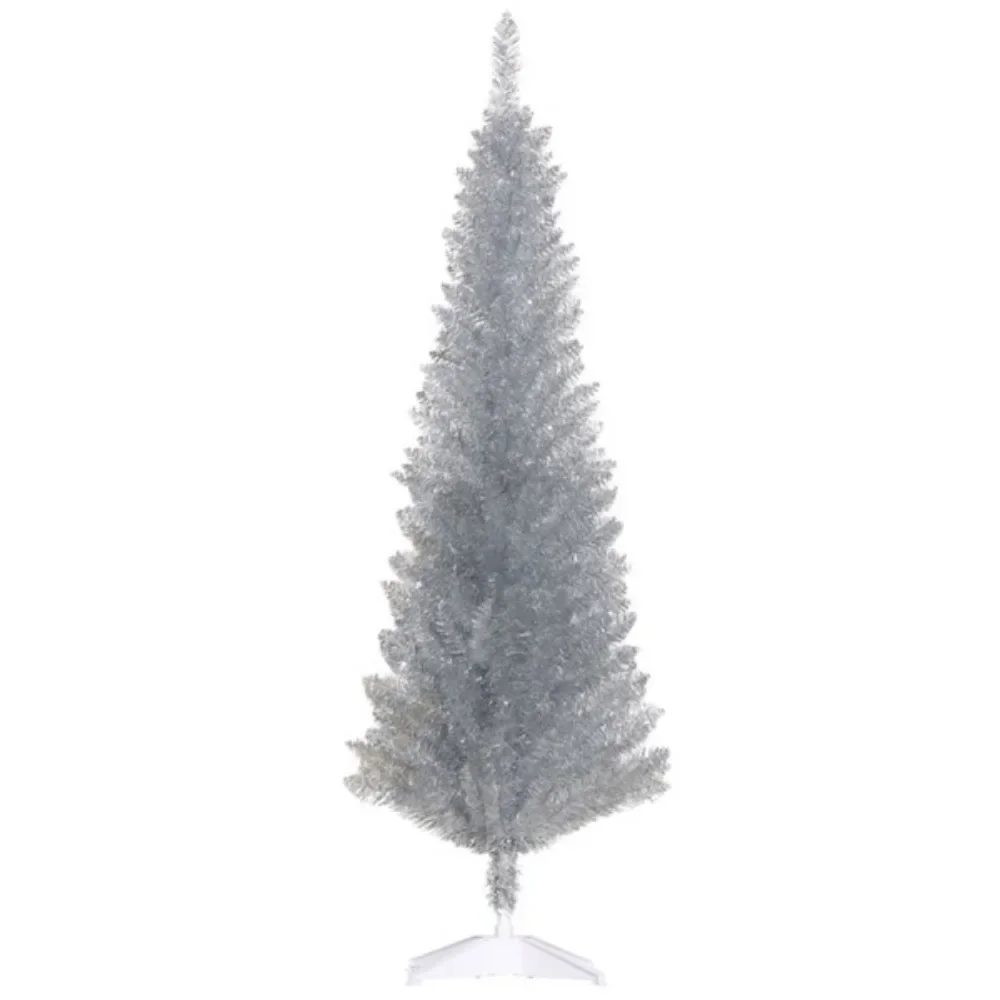 A 5-foot-long artificial Christmas tree with a slim pencil pattern of 294 branches adds a full and lush look to the tree