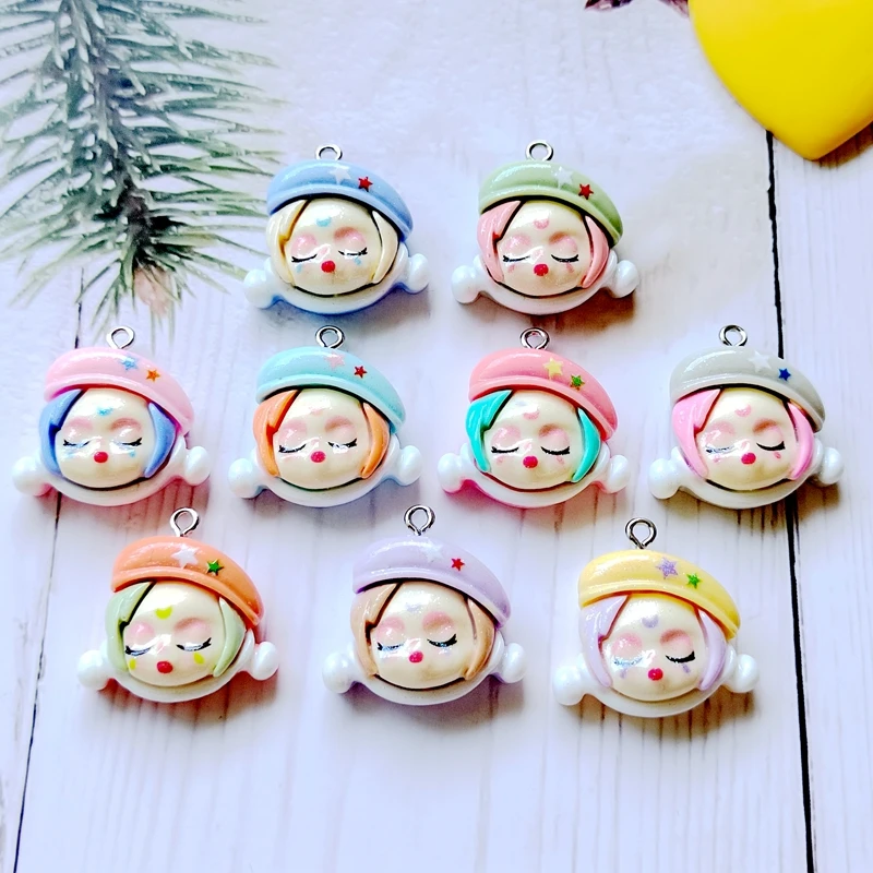 10PCS Cute Shiny Cartoon Makeup Pop Girl Resin Pendant Fashion Dangle DIY Necklace Bracelet Earrings Keychain Accessories S068