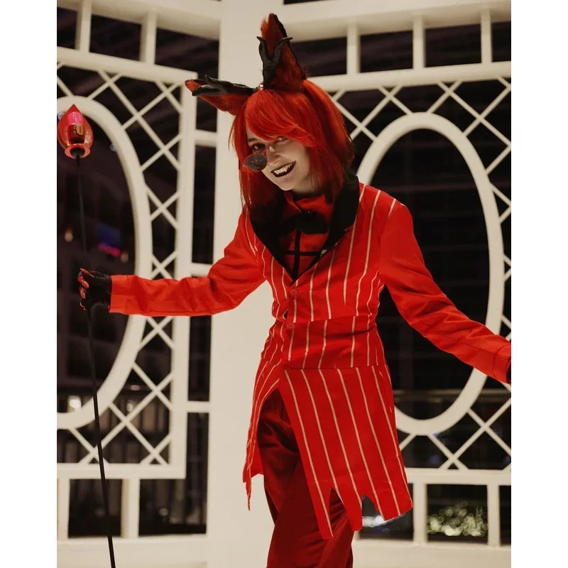 Хазбин косплей отель Аластор костюм с париком красная куртка униформа костюм полный комплект Хэллоуин карнавальное платье для дня рождения