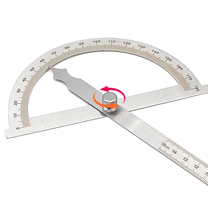 0-100mm/14mm/15mm 180 Degree Adjustable Protractor Stainless Steel Angle Gauge Round Head Caliper Measuring Ruler