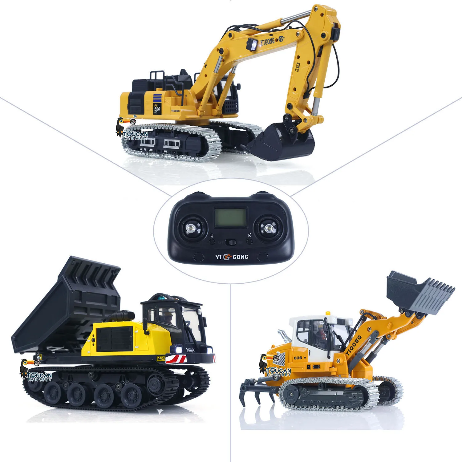RTR 1/50 RC Excavator PC520 Electric Remote Control Digger Loader LR636 Model Crawler Dump Truck T14R Lights Sounds System Unit