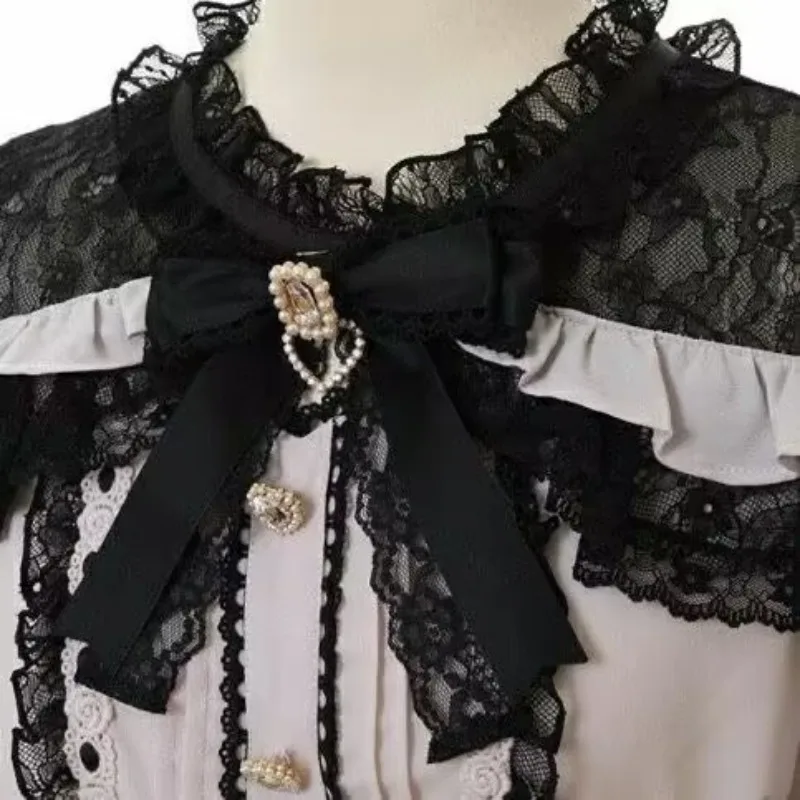 Harajuku Süße Blusen Frauen Lolita Elegante Liebe Herz Bogen Off Schulter JK Hemd Mädchen Casual Spitze Rüschen Y2k Tops Mujer Blusas