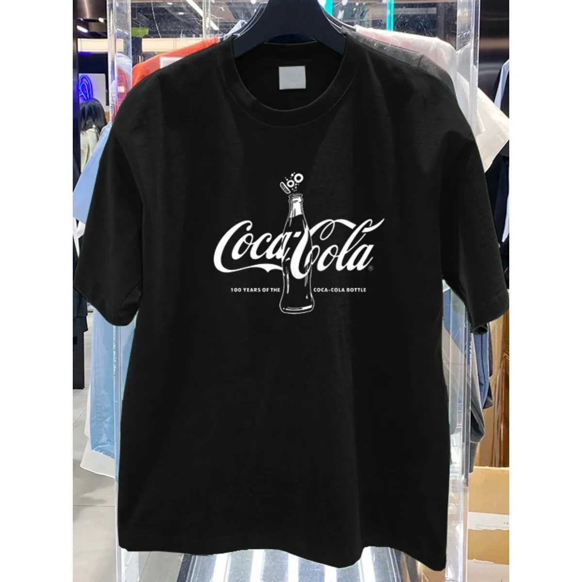 Camiseta de Manga Corta Coca-Cola de Algodón Puro, Unisex, Talla Grande, Estilo Casual, Cuello Redondo, Estampado, Corte Holgado, Cómoda