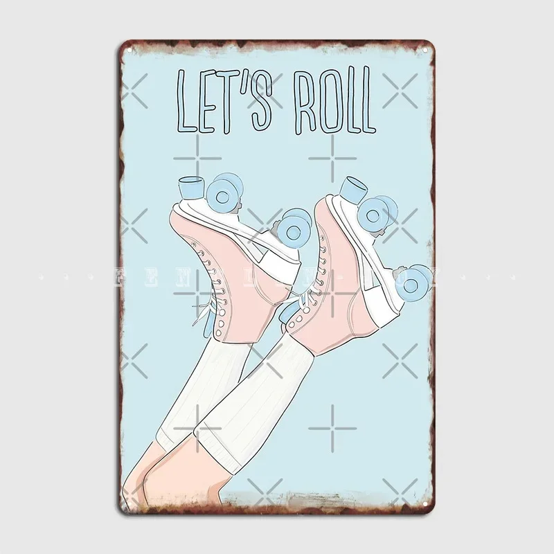 Roller Skates Retro 80s 70s Poster Metal Plaque Wall Mural Living Room Classic Plaques Tin Sign Poster