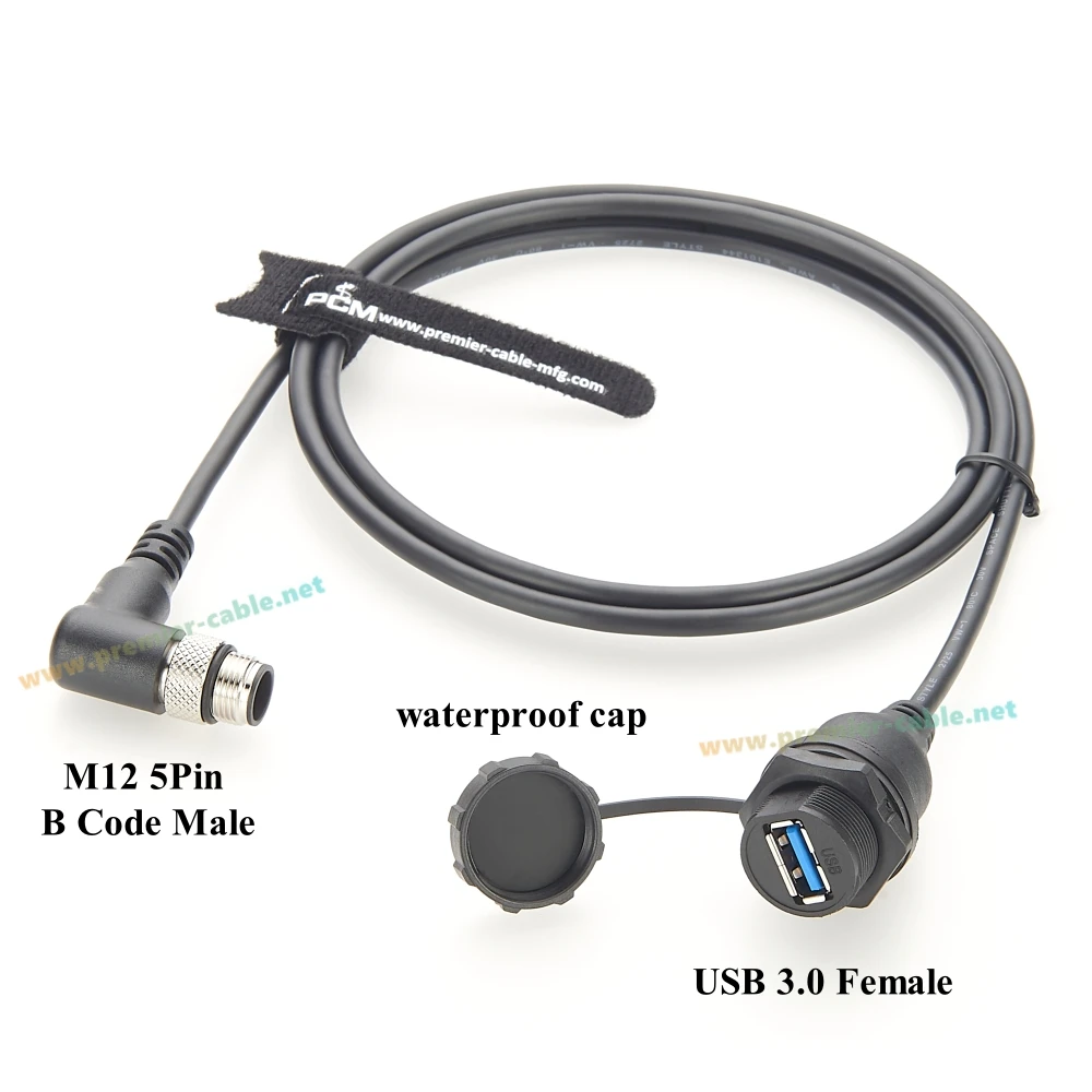 Right Angle USB Connection Cable IP67 USB 3.0 Socket to M12 B Code Cable Compatible IFM EC9125 for PDM360 NG Module Control