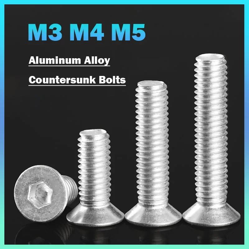 10~50Pcs Aluminum Alloy 6061 Hex Socket Countersunk Flat Head Screws M3 M4 M5 Length 6 mm to 30 mm