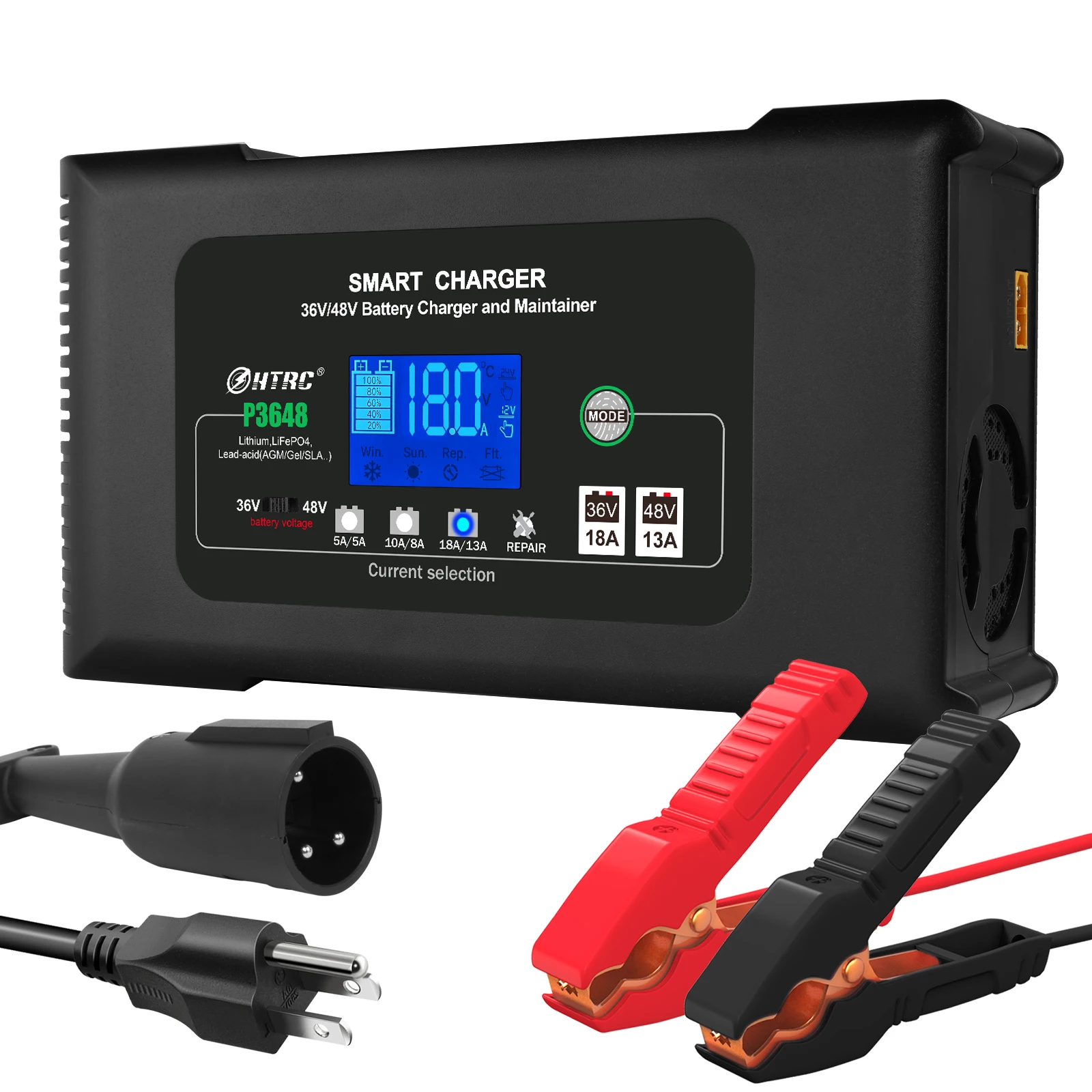 36V/18A Golf Cart Battery Charger 48V/13A for EZ-GO RXV TXT Club Car Yamaha AGM LiFePO4 PB Lithium Lead Acid Battery Repair