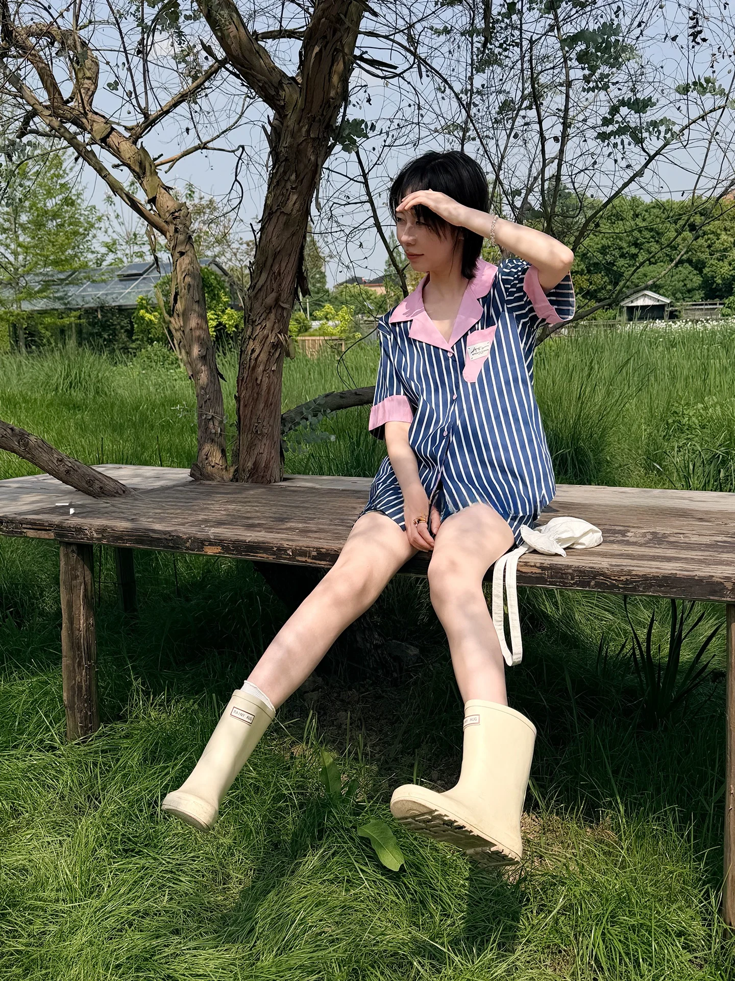 Conjunto de Dos Piezas de Ropa de Casa a Rayas de Anna's Secret, Ropa Juvenil de Mezcla de Poliéster y Algodón